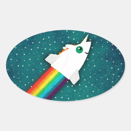 Unicorn Rainbow Rocket Ovale Sticker (Voorkant)