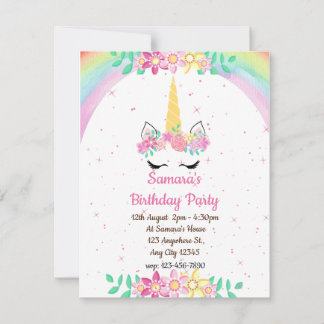 Unicorn Rainbow, Sparkles Birthday Uitnodiging