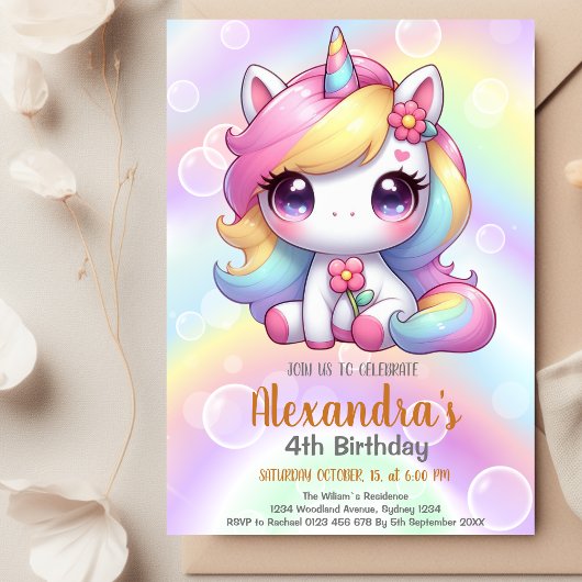 Unicorn Rainbow Sparkles Gold Birthday Kaart