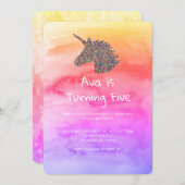 Unicorn Rainbow Sprinkles Birthday Uitnodiging (Voorkant / Achterkant)