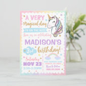 Unicorn Rainbow Stars Jote Anniversaire Invitation (Debout devant)