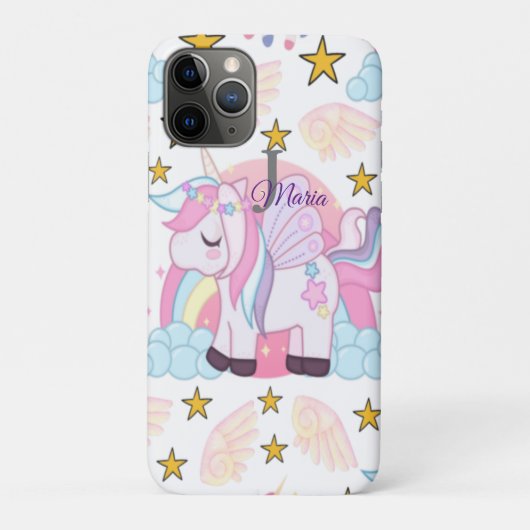 Unicorn Rainbow Stars Magische Naam Monogram Case-Mate iPhone Case (Achterkant)