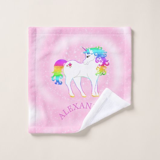 Unicorn Rainbow Stars Magische Roze Cute Gepersona Bad Handdoek (Wasdoekje)