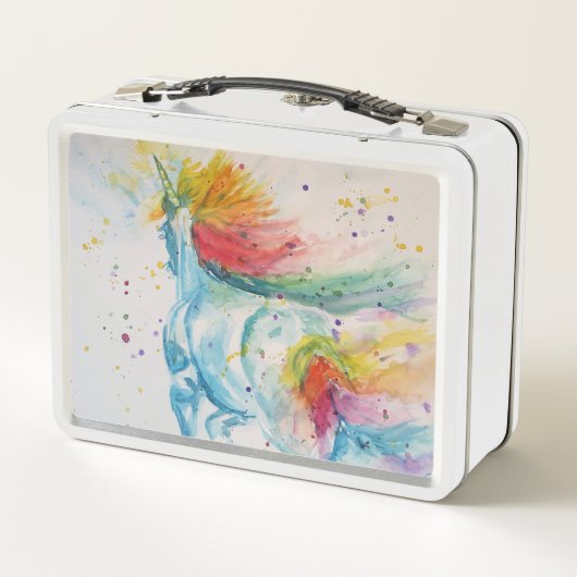 Unicorn Rainbow Waterverf Art Chids Lunch Box (Achterkant)