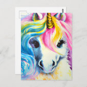Unicorn Rainbow-Waterverf Briefkaart (Voorkant / Achterkant)
