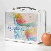 Unicorn Rainbow Waterverf Chids Name Lunch Box (In situ)