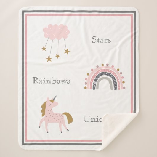 Unicorn Rainbows Pink Boho Pattern Sherpa Deken (Voorkant)