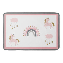 Unicorn Rainbows Stars Pink Boho Pattern Badmat