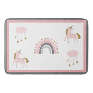 Unicorn Rainbows Stars Pink Boho Pattern Badmat
