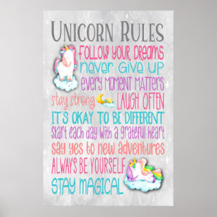 Unicorn Regels Motivatie Citaten - 24x36 Poster