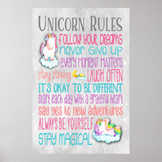 Unicorn Regels Motivatie Citaten - 24x36 Poster
