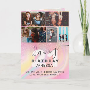 Unicorn-regenboogballetglitter verjaardagfoto kaart