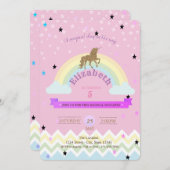 Unicorn, regenboogsterren, uitnodiging van Zigzag  (Voorkant / Achterkant)