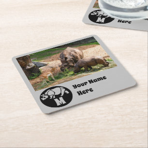 Unicorn Rhino Silhouette Monogram Name Tag Vierkante Kartonnen Onderzetter