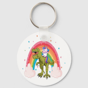 Unicorn Riding Dinosaur Basic Button Sleutelhanger