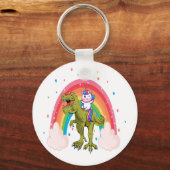 Unicorn Riding Dinosaur Basic Button Sleutelhanger (Voorkant)