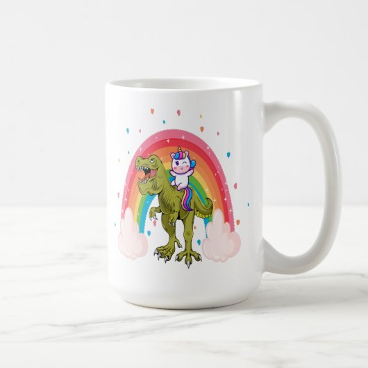 Unicorn Riding Dinosaur Coffee Mok (Rechts)