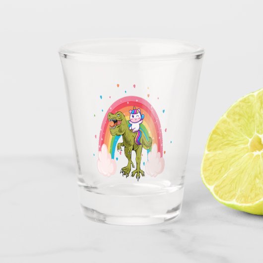Unicorn Riding Dinosaur Shot Glas (Voorkant)