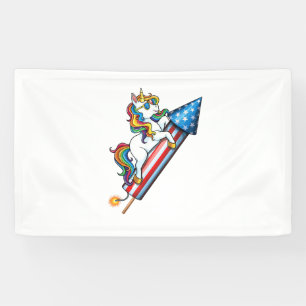 Unicorn Riding Fireworks American USA Vlag 4de van Spandoek