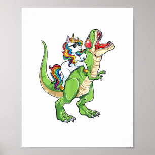 Unicorn Riding T rex Dinosaur Boys Girls Mannen Vr Poster