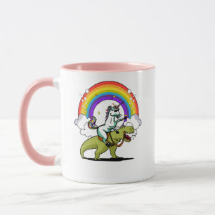 Unicorn Riding T-Rex Dinosaur Magische Regenboog Mok