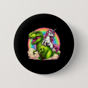 Unicorn Riding T-rex dinosaurus met regenboogfanta Ronde Button 5,7 Cm