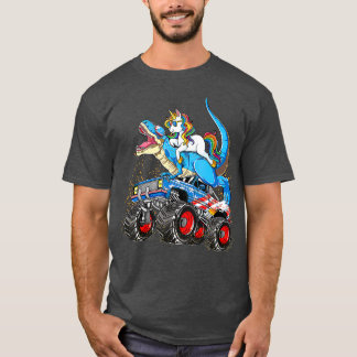 Unicorn Riding T rex Monster Truck Boys Girls T-shirt