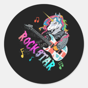 Unicorn Rock star Guitar Rockin' Music Singer Ronde Sticker