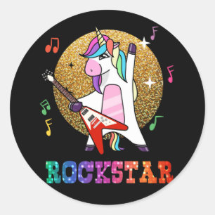 Unicorn Rock Star Guitar Rockin' Music Singer Ronde Sticker