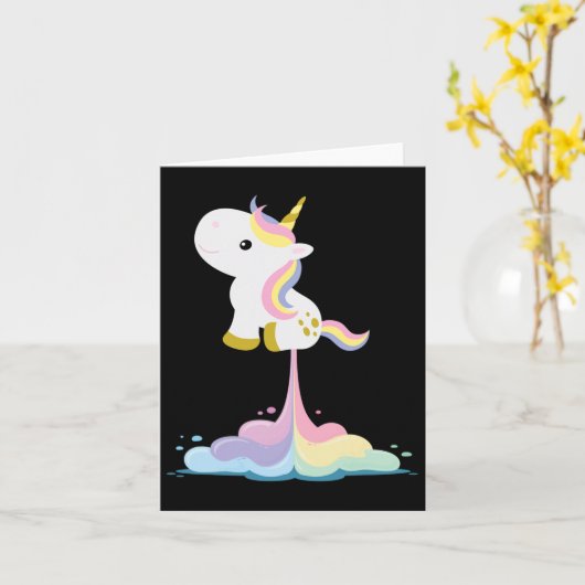 Unicorn Rocket Rainbow Clouds Kaart (Gele Bloem)