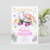 Unicorn Roller Schaats Birthday Uitnodiging (Staand voorkant)