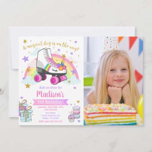 Unicorn Roller Skate Birthday Invitation (Devant)