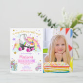 Unicorn Roller Skate Birthday Invitation Kaart (Staand voorkant)
