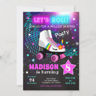 Unicorn Roller Skating Birthday Party Invitation Kaart