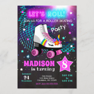 Unicorn Roller Skating Birthday Party Invitation Kaart
