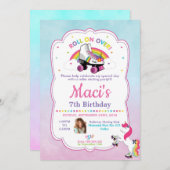 Unicorn Roller Skating Birthday Party Invitation Kaart (Voorkant / Achterkant)