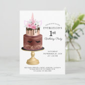 Unicorn Roos Gold Chocolade Cake 1ste verjaardag Kaart (Staand voorkant)