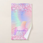 Unicorn rose pourpre confetti nom fille (Serviette à main)