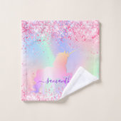 Unicorn rose pourpre confetti nom fille (Gant de toilette)