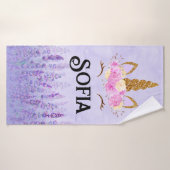 Unicorn rose violet Floral serviette personnalisée (Serviette de bain)