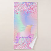 Unicorn rose violet nom fille (Serviette de bain)