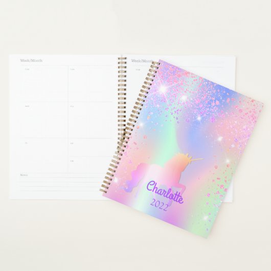 Unicorn rose violet nom holographique (Devant avec enveloppe)