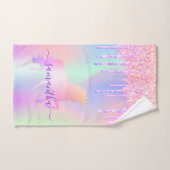 Unicorn rose violet nom holographique (Serviette à main)