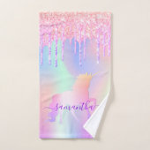 Unicorn rose violet nom holographique (Serviette à main)