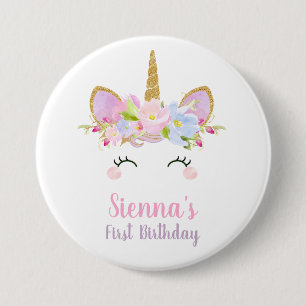 Unicorn Round Badge 1st Birthday Girl Ronde Button 7,6 Cm