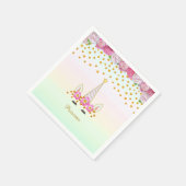 Unicorn, roze bloemen en goudConfetti Servet (Hoek)