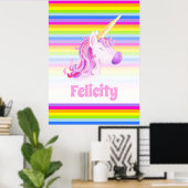 Unicorn roze en regenboogstrepen, aangepaste naam poster (Thuiskantoor)