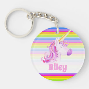 Unicorn roze en regenboogstrepen, aangepaste naam sleutelhanger