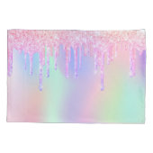 Unicorn roze glitter regenboogkleurige monogram kussensloop (Achterkant)