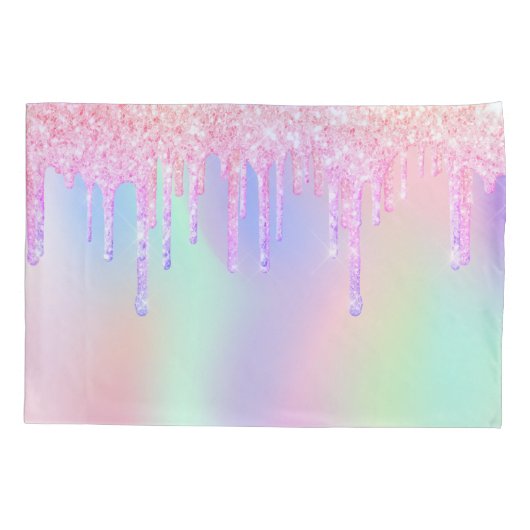 Unicorn roze glitter regenboogkleurige monogram kussensloop (Achterkant)